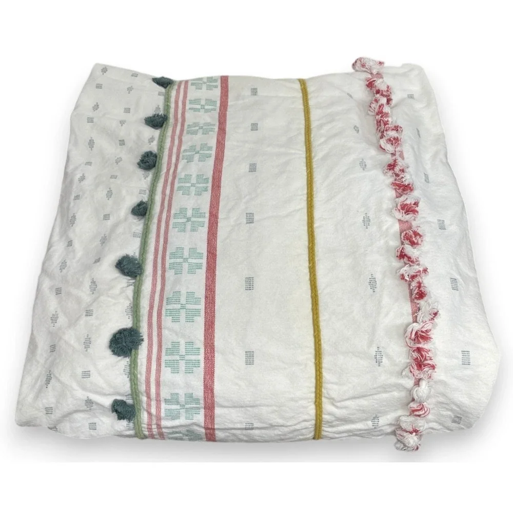Anthropologie Tasseled Araya Duvet Cover Queen 100% Cotton Boho